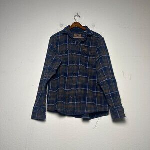 Orvis Button Up Casual Shirt Men L Plaid Blue Lumberjack Gorp Winter Fall Tough